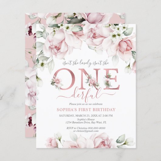 Budget Is ze niet mooi 1e verjaardag uitnodiging (Voorkant / Achterkant)