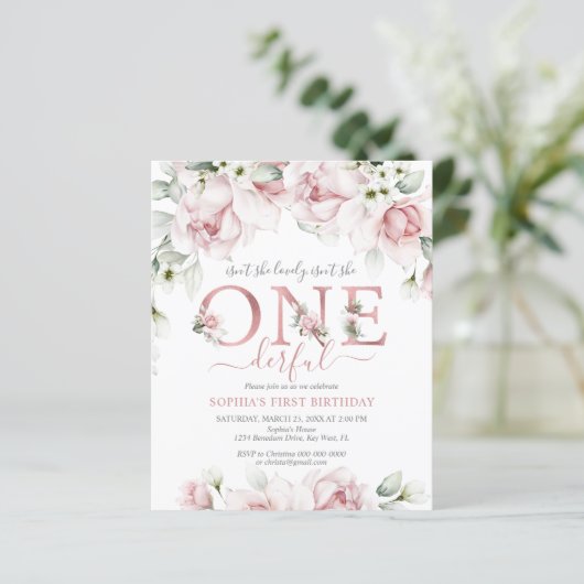 Budget Is ze niet mooi 1e verjaardag uitnodiging (Staand voorkant)