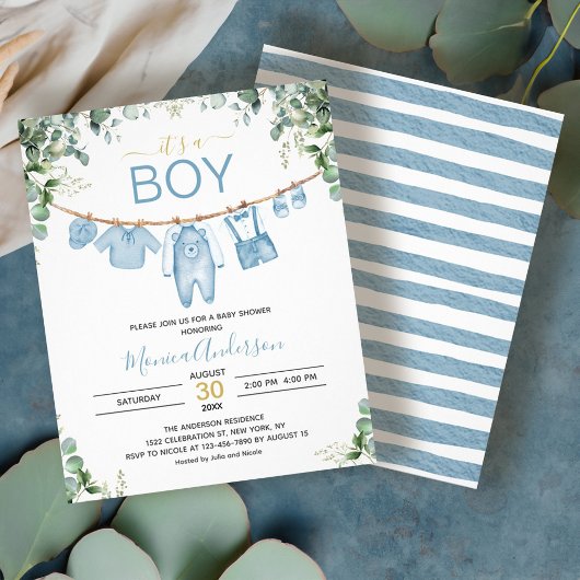 Budget It A Boy Blue Boho Baby shower Invitation Flyer
