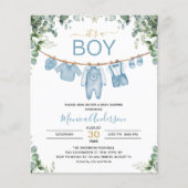 Budget It A Boy Blue Boho Baby shower Invitation Flyer (Voorkant)