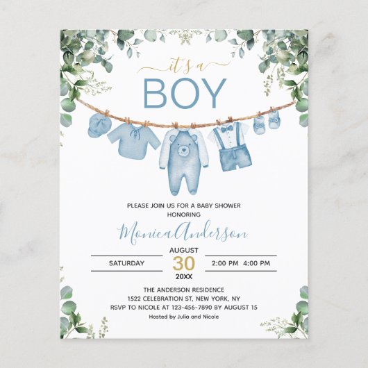Budget It A Boy Blue Boho Baby shower Invitation Flyer (Voorkant)