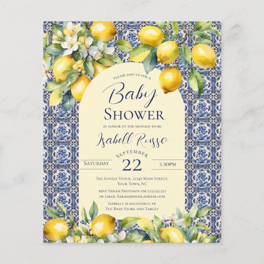 Budget Italiaans Blauwe Tegels Waterverf citroen B (Voorkant)