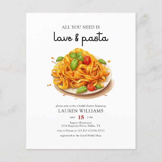 Budget Italiaans Liefde & Pasta Vrijgezellenfeest  Flyer (Voorkant)