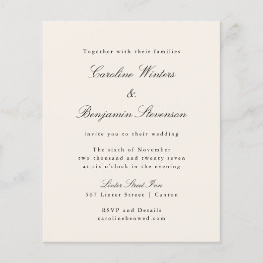 Budget Ivoor Formele Elegante Bruiloft Uitnodiging (Voorkant)