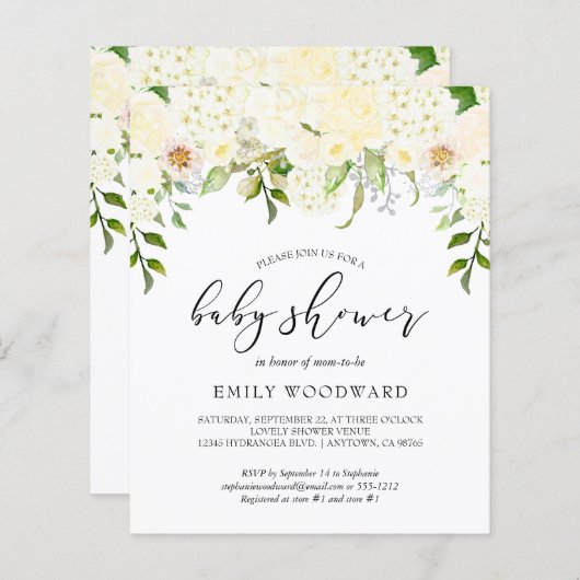 Budget Ivory Cream Floral Baby shower (Voorkant / Achterkant)