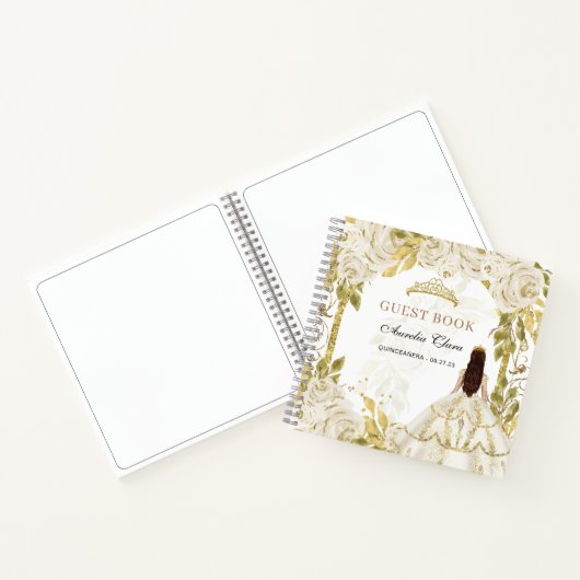 Budget Ivory White Floral Quinceañera Gastenboek Notitieboek (Binnen)