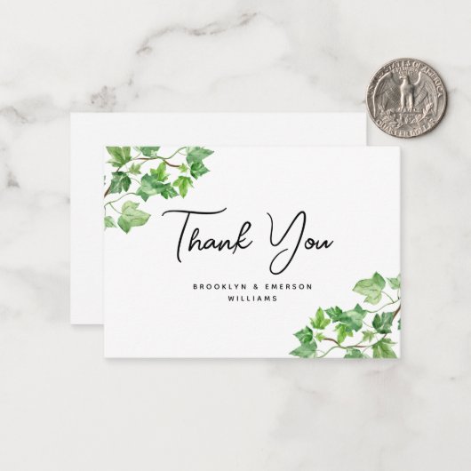 BUDGET Ivy Green Foliage Weddenschap Hartelijk dan Notitiekaartje (Voorkant / Achterkant in situ)