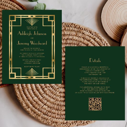 Budget Jaren 20 Oud Bruiloft Groen Goud QR Code
