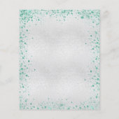 Budget jarig zilveren blauwgroen glitter-uitnodigi (Achterkant)