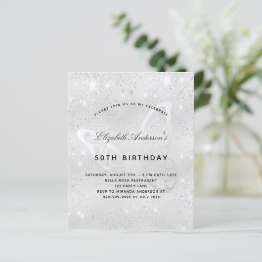 Budget jarig zilveren vlinder (Staand voorkant)