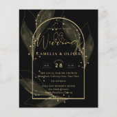 BUDGET Jet Black Gold Leaves Wedding INVITE Flyer (Voorkant)