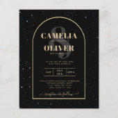 BUDGET Jet BLACK GOLD Sterrennacht Wedding INVITE (Voorkant)