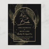 BUDGET Jet Black Gouden Bladeren Huwelijks UITNODI (Voorkant)