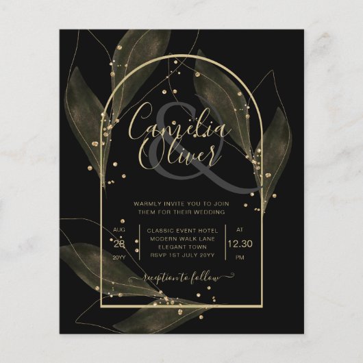 BUDGET Jet Black Gouden Bladeren Trouw UITNODIGING (Voorkant)