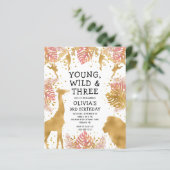 Budget Jong Wild Drie Roze 3e Verjaardagsuitnodigi (Staand voorkant)