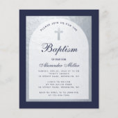 Budget Jonge Doop Zilver Marineblauwe Uitnodiging (Voorkant)