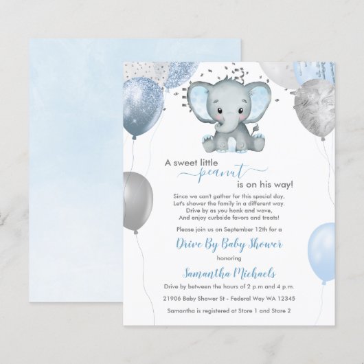 Budget jongensolifant ballonnen Drive By Baby Show (Voorkant / Achterkant)