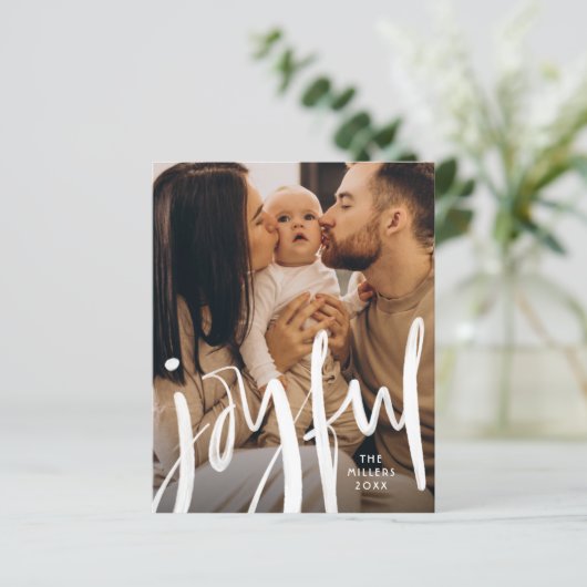 Budget Joyful Brushed Script Family Photo Holiday (Staand voorkant)