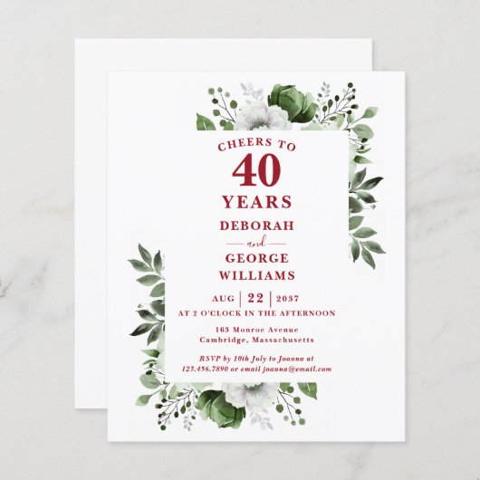 Budget juicht 40 jaar Jubileum-uitnodiging toe (Voorkant / Achterkant)