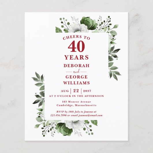 Budget juicht 40 jaar Jubileum-uitnodiging toe (Voorkant)