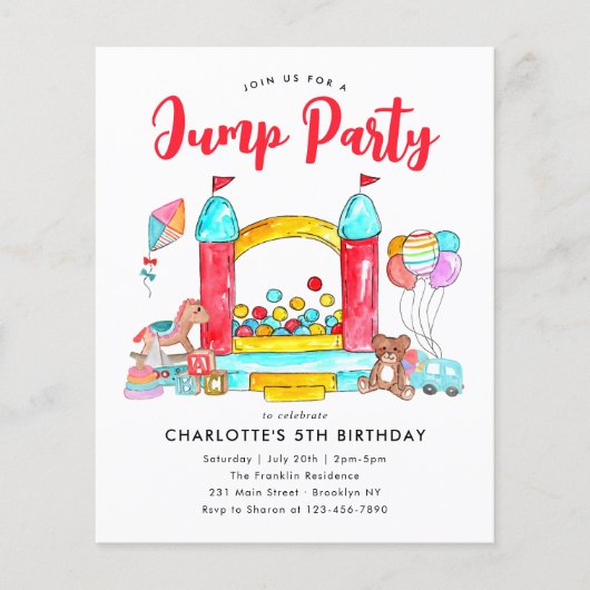 Budget JUMP PARTY Bounce House Trampoline Verjaard (Voorkant)