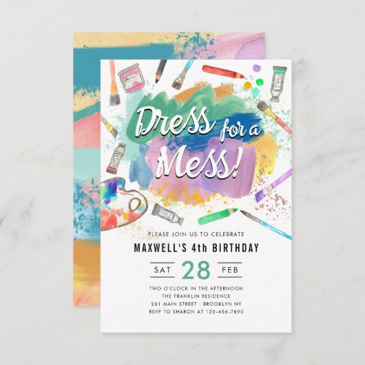 Budget Jurk voor een Mess Paint Verjaardag Notitiekaartje (Voorkant / Achterkant)