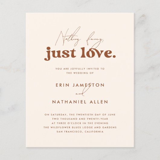 Budget Just Love Crème Terracotta Retro Bruiloft (Voorkant)