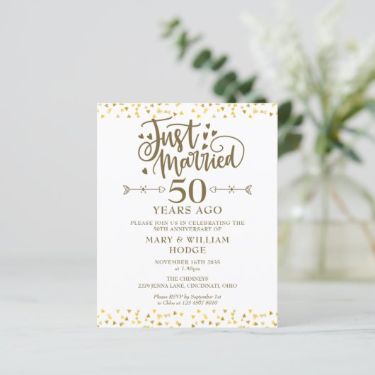 Budget Just Married 50ste jubileum uitnodiging (Staand voorkant)