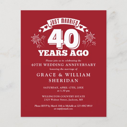 Budget Just Married Ruby 40th Jubileum Uitnodigen (Voorkant)