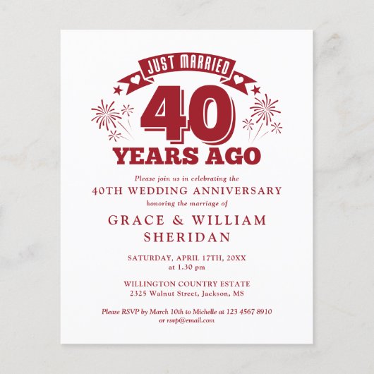 Budget Just Married Ruby 40th Jubileum Uitnodigen (Voorkant)