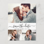 Budget Kalligrafie 3 Fotocollage De datum opslaan Aankondigingskaart (Voorkant)