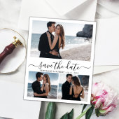 Budget Kalligrafie 3 Fotocollage De datum opslaan Aankondigingskaart