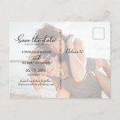 Budget Kalligrafie 3 Fotocollage De datum opslaan Aankondigingskaart (Achterkant)