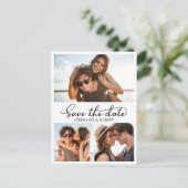 Budget Kalligrafie 3 Fotocollage De datum opslaan Aankondigingskaart (Staand voorkant)