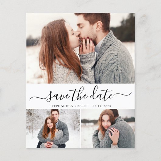 Budget Kalligrafie 3 Fotocollage De datum opslaan Flyer (Voorkant)