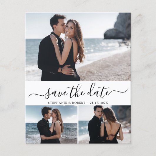 Budget Kalligrafie 3 Fotocollage De datum opslaan Flyer (Voorkant)