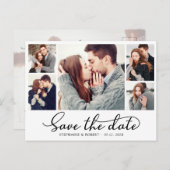 Budget Kalligrafie 5 Fotocollage De datum opslaan Aankondigingskaart (Voorkant / Achterkant)