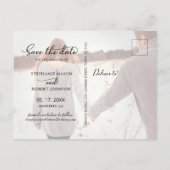 Budget Kalligrafie 5 Fotocollage De datum opslaan Aankondigingskaart (Achterkant)