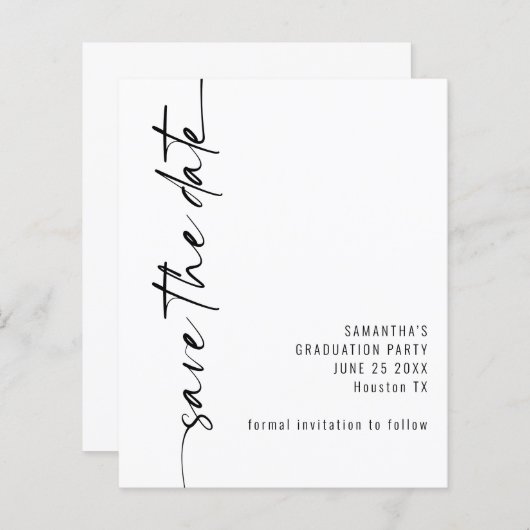 Budget Kalligrafie Afstuderen Save the Date (Voorkant / Achterkant)