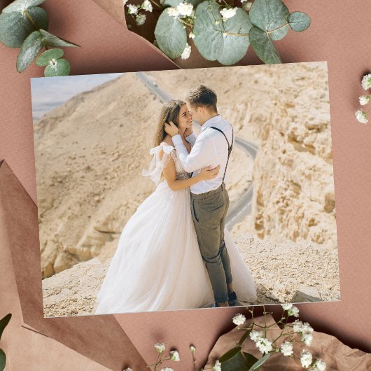 Budget kalligrafie bruiloft dank u fotokaart