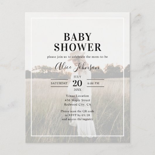 Budget Kalligrafie Foto Baby shower (Voorkant)