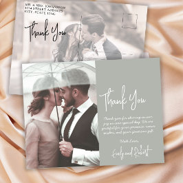 Budget kalligrafie groene foto bruiloft dank u briefkaart