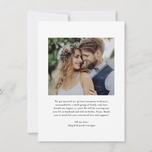 Budget kalligrafie net getrouwd bruiloft foto aankondiging (Achterkant)