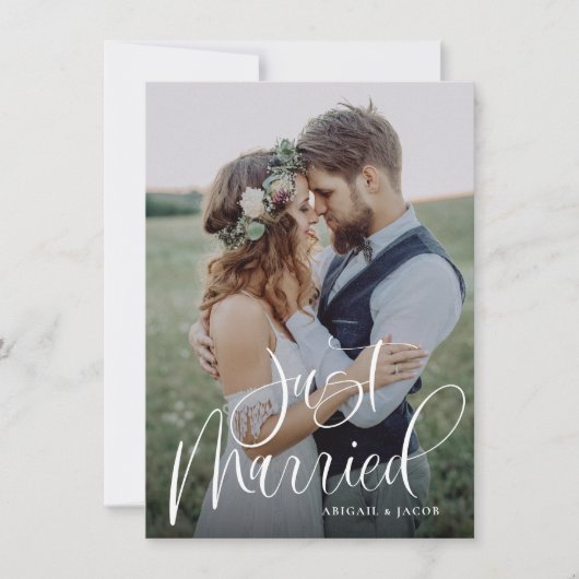 Budget kalligrafie net getrouwd bruiloft foto aankondiging (Voorkant)