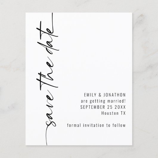 Budget Kalligrafie QR Bruiloft Save the Date (Voorkant)