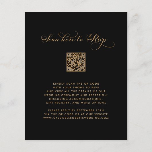 Budget Kalligrafie QR Code Zwart Goud Trouwen (Achterkant)