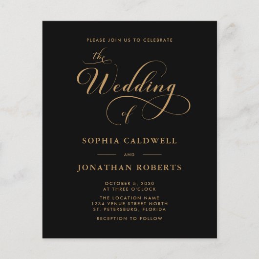 Budget Kalligrafie QR Code Zwart Goud Trouwen (Voorkant)