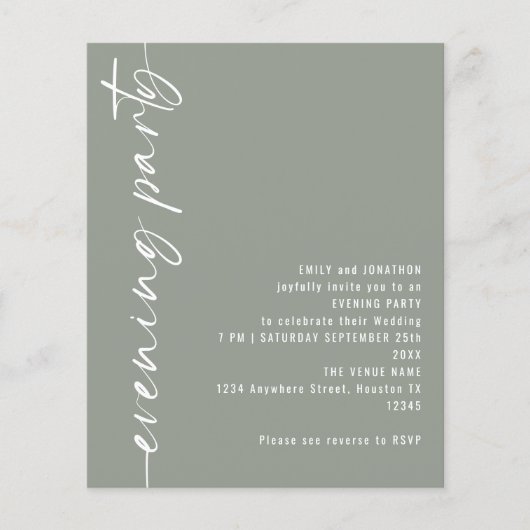 Budget Kalligrafie QR Sage Huwelijksavond Feest (Voorkant)