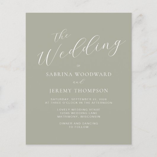 Budget Kalligrafie Sage Green QR Code Huwelijk (Voorkant)