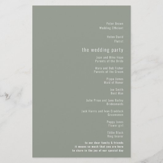 BUDGET Kalligrafie Sage Groen Huwelijksprogramma (Achterkant)